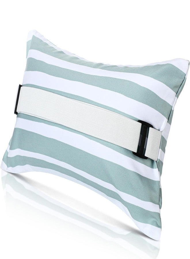 Menkxi 17"x10" Inflatable Beach Pillow with Removable Cover, Beach Chair Backpacking Pillow with Strap Stripe for Summer Sand Pools Travel Vacations(Green White) - Image 1